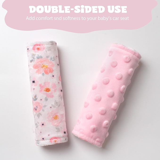 Car Seat Strap Covers for Babies Soft Car Seat Belt Covers, Mink Car Seat Straps Shoulder Pads for Boys and Girls, Flower