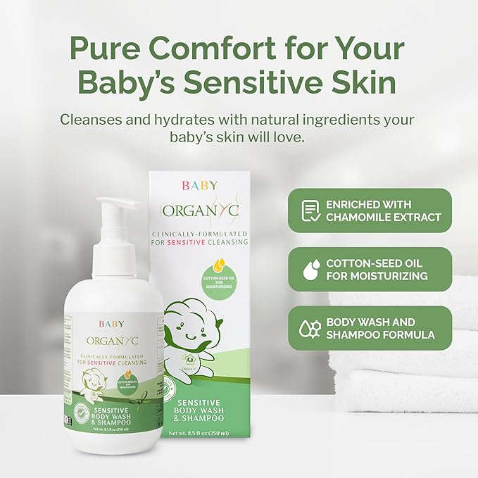 Organyc Baby Shampoo & Body Wash with Skin-Nurturing Cotton Seed Oil, Gentle Kids Body Wash, Naturally Formulated Baby Essentials, 8.5 fl oz