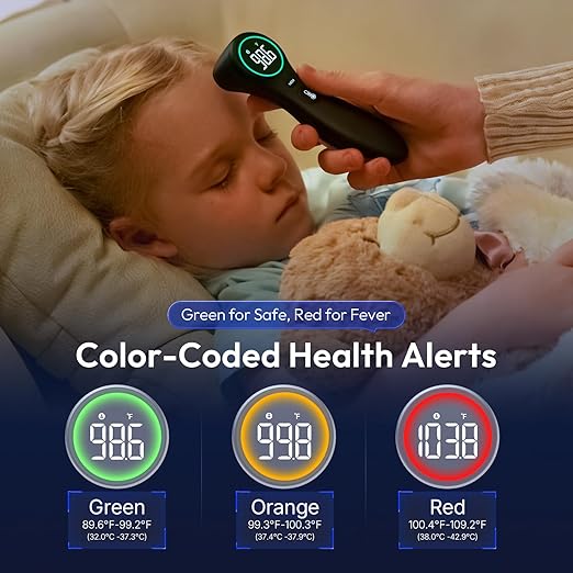 No-Touch Thermometer for Adults and Kids, 1-Second Fast Reading, Color-Coded Fever Alarm, Silent Mode, Object & Room Temperature Function