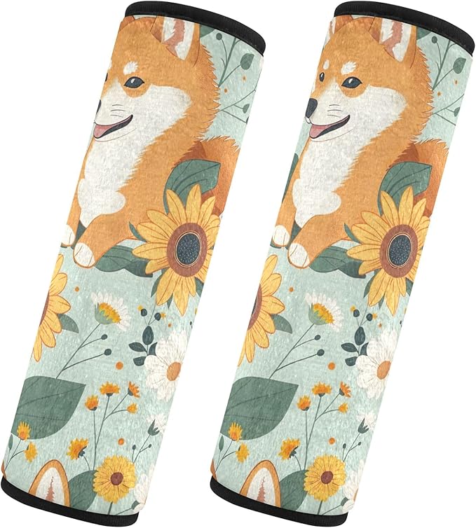 CHIFIGNO Pack of 2 Cute Dogs and Sunflowers Seat Belt Cover Pad Comfortable Car Seat Strap Pads Shoulder Pad Auto Interior Accessories Protect Your Neck and Shoulder