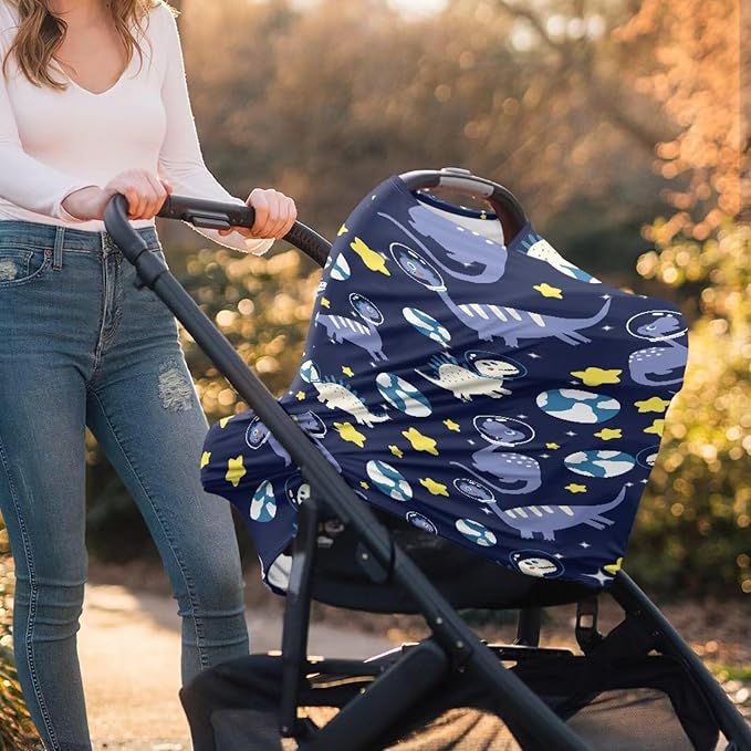 Dinosaur Car Seat Cover for Baby Carseat - Infant Car Seat Cover for Sun - Breathable Nursing Cover Up for Breastfeeding, Lightweight Car Seat Canopy