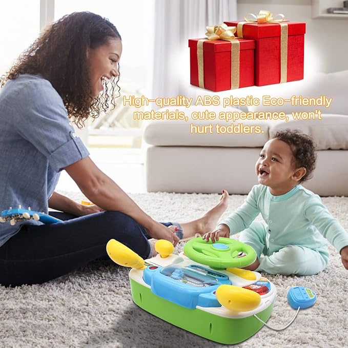 fisca Toddler Steering Wheel Toy Baby Interactive Learning Toy for Toddler 1-3 Year Old, My First Driving Educational Baby Musical Toys with Light and Sound for Preschool Kids