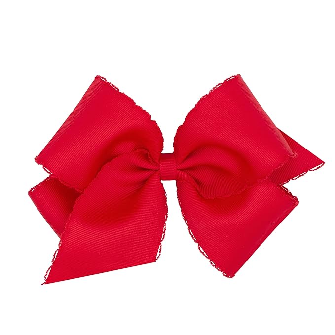 Wee Ones Girls' Classic Grosgrain Moonstitch Edge Hair Bow, No-Slip Hair Clip, Handmade, Red, King