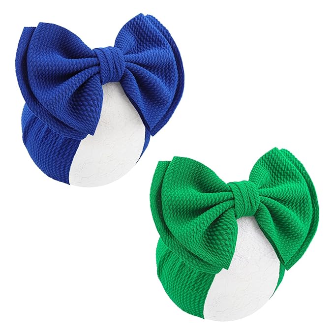 YanJie 2PCS 7'' Super Durable Soft Knot Headbands with Hair Bows Infant Toddlers Kids Hair Accessories Blue Green Headband for Newborn Baby Girls