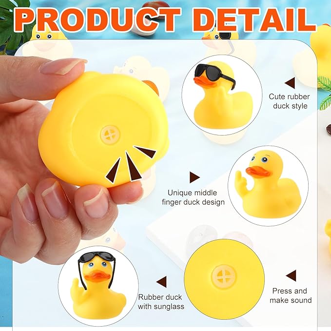 50 Pcs Rubber Duck with Sunglasses,Squeak Finger Duck Bath Toys,Funny Rubber Ducks Figurines Mini Ducks for Bathroom Shower Birthday Gifts Party Favors