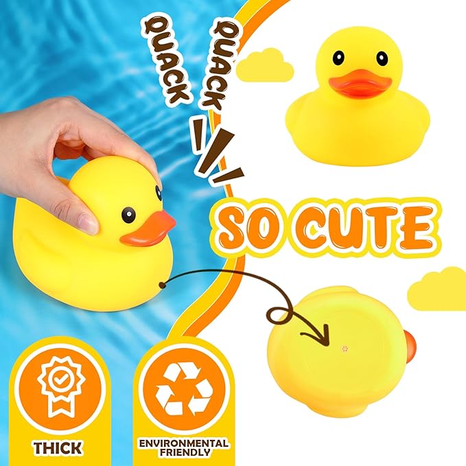 Deekin 100 Pcs Large Yellow Rubber Ducks Bulk Large Duck Squeak Rubber Bathtub Floating Bath for Birthday Party Decoration Gift Swimming Pool (5 Inch)