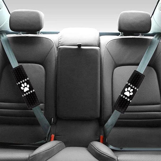 AFPANQZ Dog Paw Print Car Seat Belt Cover Cushion Universal Fit Two-Packs Boho Automotive Seat Belt Pillow for Kids Shoulder Straps Pads Covers Universal Fit for Truck Vans Sedans SUVs
