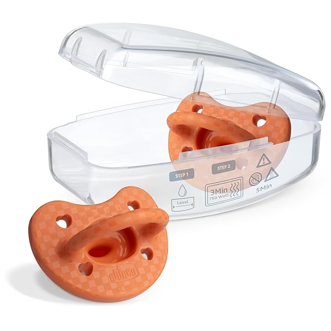 Chicco PhysioForma Luxe Orthodontic Pacifier for Babies 16-24 Months, One-Piece 100% Soft Silicone, Supports Breathing, Textured Shield & Handle, Sterilizing Case, BPA Free, 2-Pack, Terracotta