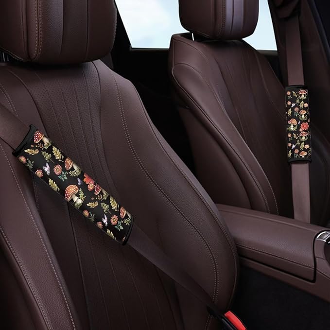 AFPANQZ Mushroom 1 Pair/Set Safety Seatbelt Cover Kit Car Auto Seat Belt Pads Covers Comfortable Driving Car Seats Accessories Backpack Bags Strap Pads Covers