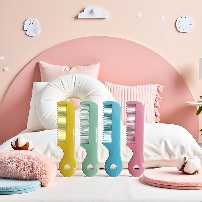 4Pcs Colorful Tip Bristles Baby Cute Comb Baby Grooming for Sensitive Scalp Skin, for Nursery Newborn Infant Girl Boy Kids Comb Baby Grooming (Round)