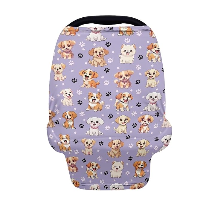 GIFTPUZZ Cute Puppy Car Seat Cover for Girls and Boys, Stretchy Breastfeeding Nursing Cover, Grocery Cart Cover, High Chair Cover, Baby Car Seat Covers Thermal Carseat Canopy