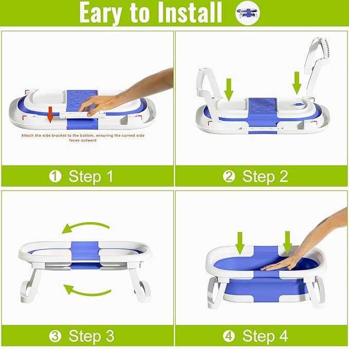 Baby Bathtub, Collapsible Baby Bathtub with Thermometer, Portable Travel Baby Bath Tub, Newborn to Toddler Baby Tub with Floating Soft Cushion, Suitable for Infants 0-36 Months (Blue)
