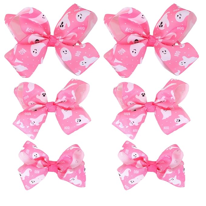 Bows for Girls,6PCS Hand-made Grosgrain Ribbon Hair Bows Alligator Clips Hair Accessories for Little Teen Toddler Girls Kids (Halloween Pink)