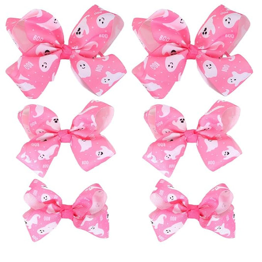 Bows for Girls,6PCS Hand-made Grosgrain Ribbon Hair Bows Alligator Clips Hair Accessories for Little Teen Toddler Girls Kids (Halloween Pink)