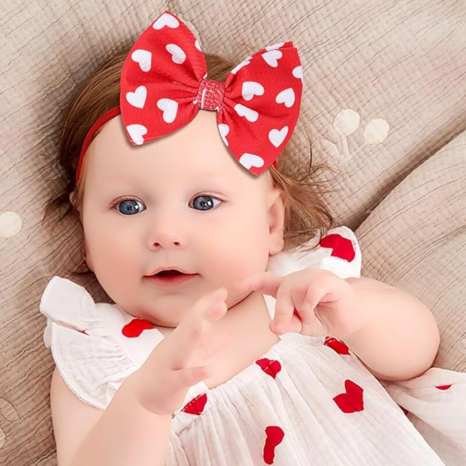 Baby Girl Bows Valentines Headbands Red Love Heart Hairbands 4.5'' Hair Bow Elastic Nylon Hairbands Hair Accessories for Newborn Infant Toddler 3Pcs