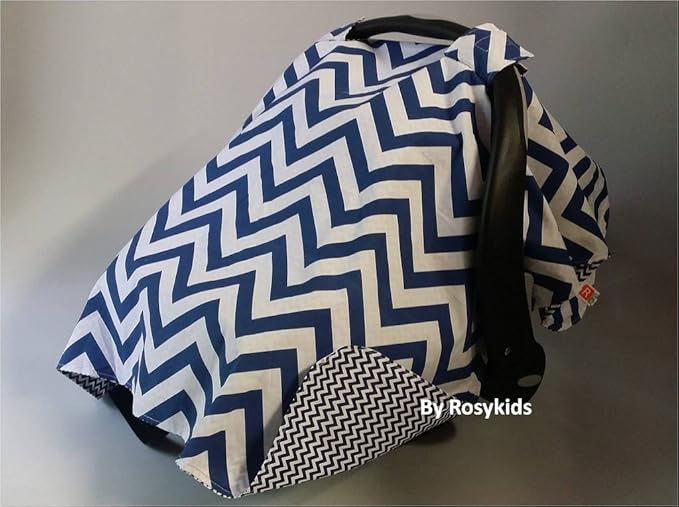 Rosy Kids Infant Carseat Canopy Cover 4pc Whole Caboodle, Baby Car Seat Cover and Canopy Cover Outdoor Traveling Kit, Navy Blue Chevron