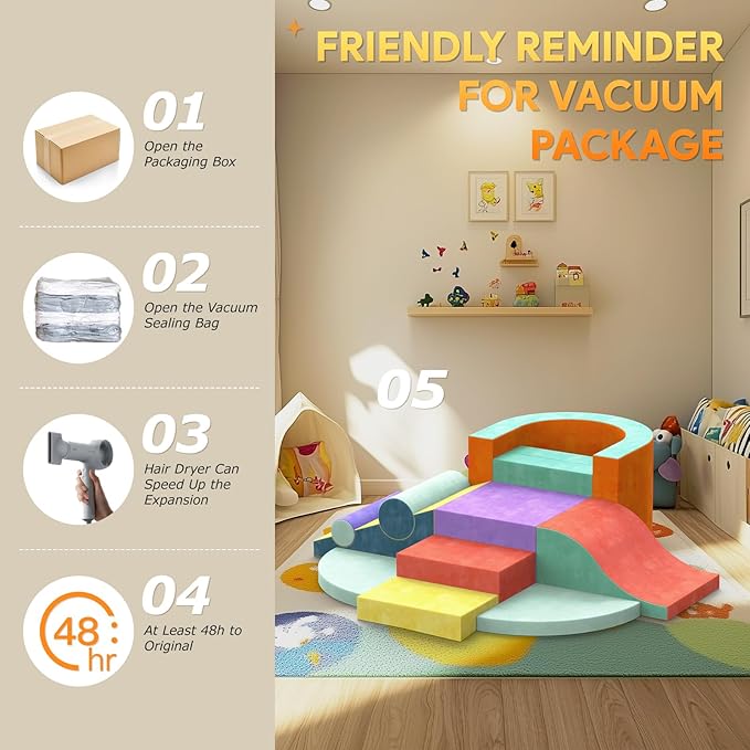 Foam Climbing Blocks for Toddlers, 12 PCS Colourful Toddler Climbing Toys Indoor, Soft Play Set with Toy Car, Flexible Crawling and Sliding Climbing Blocks