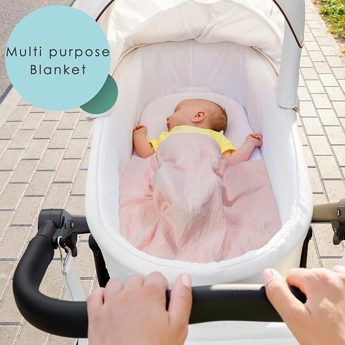 Organic Cotton Muslin Baby Car Seat Cover, Multi Use for Nursing Cover,Breathable Carseat Canopy for Boys Girls (Pink)