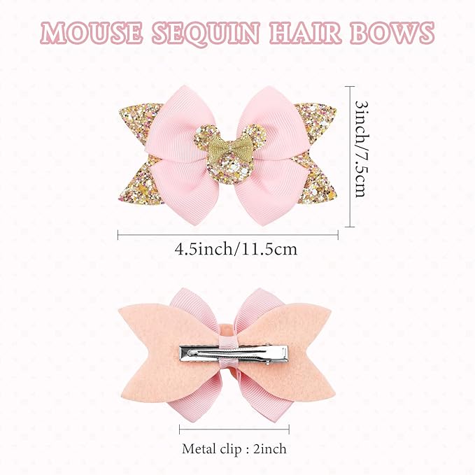 Glitter Bow Clips for Girls, BBGifts 8Pcs Toddlers Girls Hair Clips 4 Pairs Infant Clips