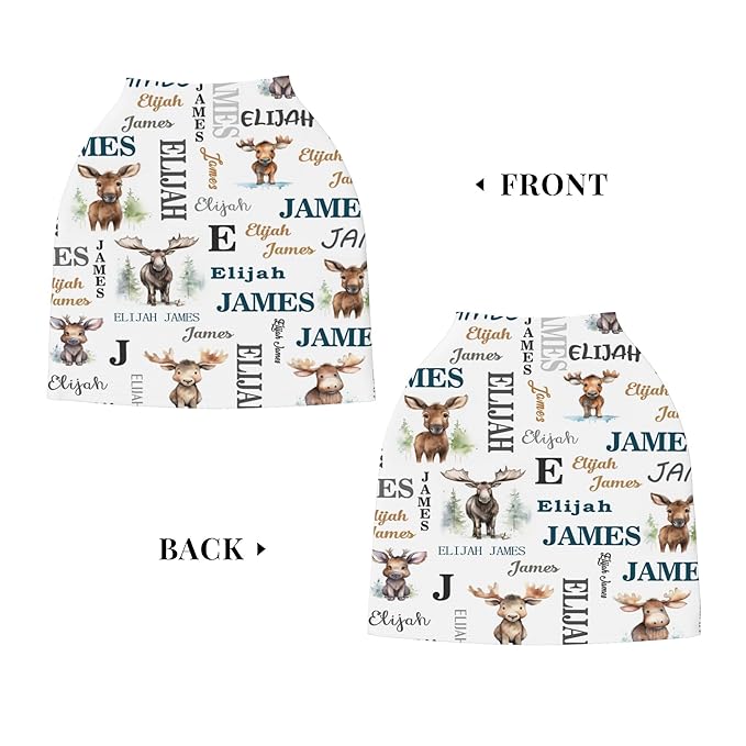 Personalized Car Seat Covers for Babies with Name – Multi-use Breastfeeding Cover Custom Moose Carseat Canopy Cover, Infant Stroller Covers for Boys and Girls