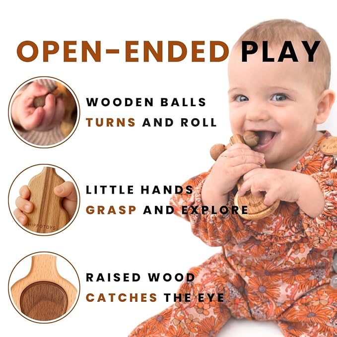 Natural Wooden Teether & Rattle Set for Babies 0-12 Months | Montessori Sensory Toys | Plastic-Free & Non-Toxic | CPSIA & ASTM Certified Safe