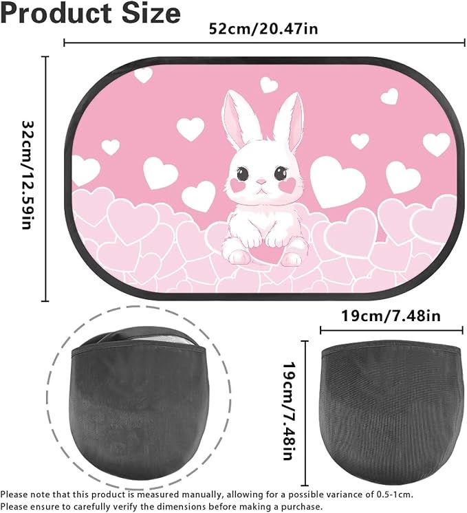 Bulopur Cute Bunny Car Shades Back Windows Baby 2 Pack Easy to Install Car Sun Shade Side Window UV Protection Breathable for Most Vehicle, SUV, Truck