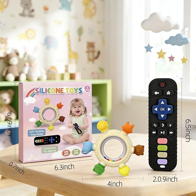 Easter Baby Teething Toys for Baby,Silicone Teether with Baby Rattle Teether &Baby Remote Control Teether,BPA Free,Relief Chew Sensory Toys Baby Chew Toys Soft for Chewing or Easter Gifts,0-24 Months