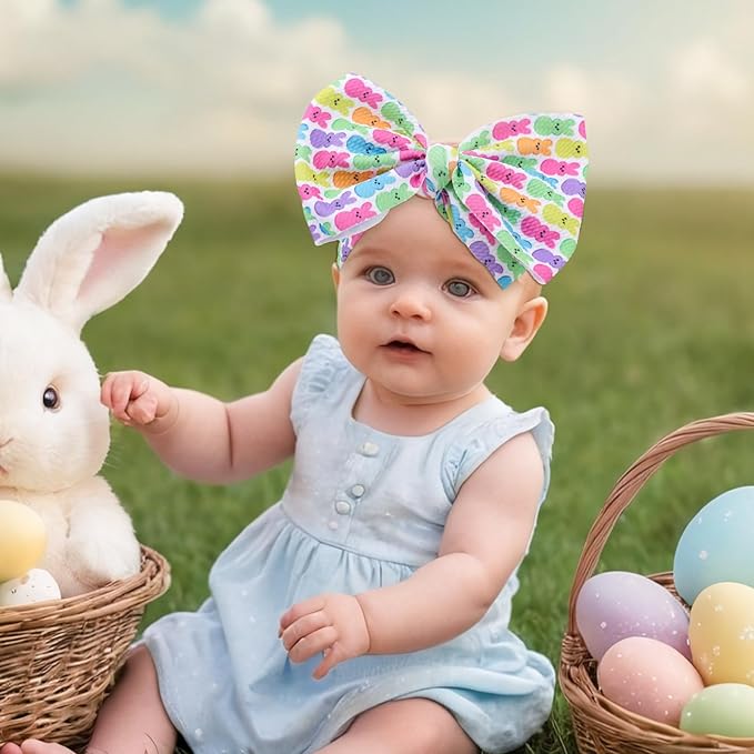 Baby Easter Headband Hair Bows for Girls Bunny Headband 6-12 Months Easter Rabbit Bows for Toddler Girls Hair Accessories Infant Big Bows Hairband