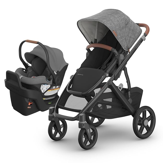 UPPAbaby Travel System - Vista V3 Stroller + Aria Lightweight Car Seat Combo - Toddler Seat, Rain Shield, Bug Shield, Car Seat, Base with Load Leg + Infant Insert Included – Greyson (Charcoal Mélange)