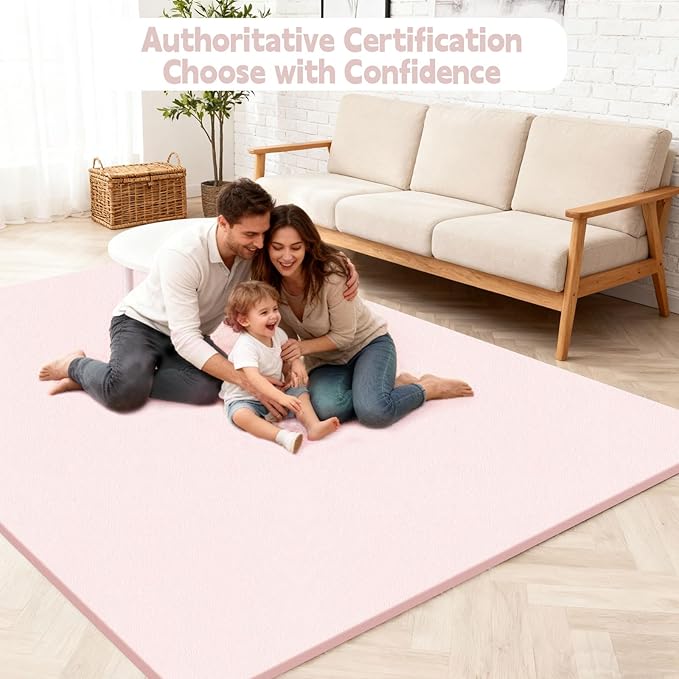 PU Leather Baby Play Mat for Floor, 50"×50" Playpen Mat, 1.3" Thick Elasti-Foam, Non-Slip Crawling Mat for Tummy Time, Waterproof & Wipe-Clean Playmat for Toddler,Infant, Kids (Pink)