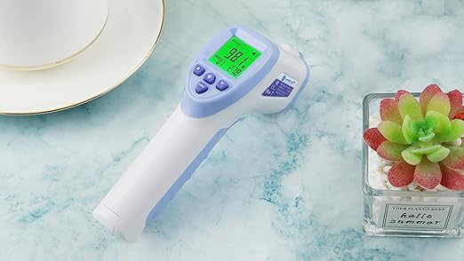 Amplim Digital Forehead Thermometer for Kids, Adults, and Babies - Touchless, Non-Contact Fever Thermometer with Temporal Head Function and Smart Color LCD Display