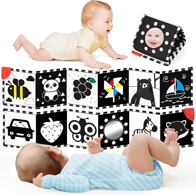 BBWOO High Contrast Baby Toys for Newborn, Tummy Time Mirror, Black and White Baby Toy for 0-6 Months, Soft Montessori Visual Stimulation Infant Book, Boy Girl Shower Gift, Easter Basket Stuffers