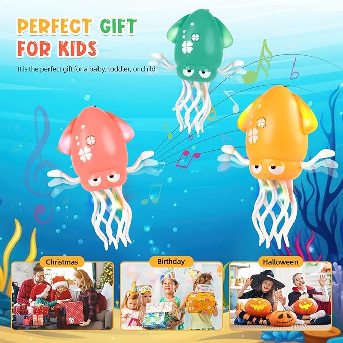 Magic Dancing Octopus Toy, Squid Crawling Toy with LED Light & Music, USB Rechargeable Interactive Baby Toys, Tummy Time Toys for Toddler Boys Girls Birthday (Green)