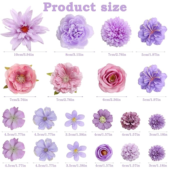 Leery 20 PCS Boho Flower Hair Clips for Women - Rose Hair Barrettes, Wedding Hairpins, Bridal Headpiece, Hawaiian Silk Floral Clips (Light purple)