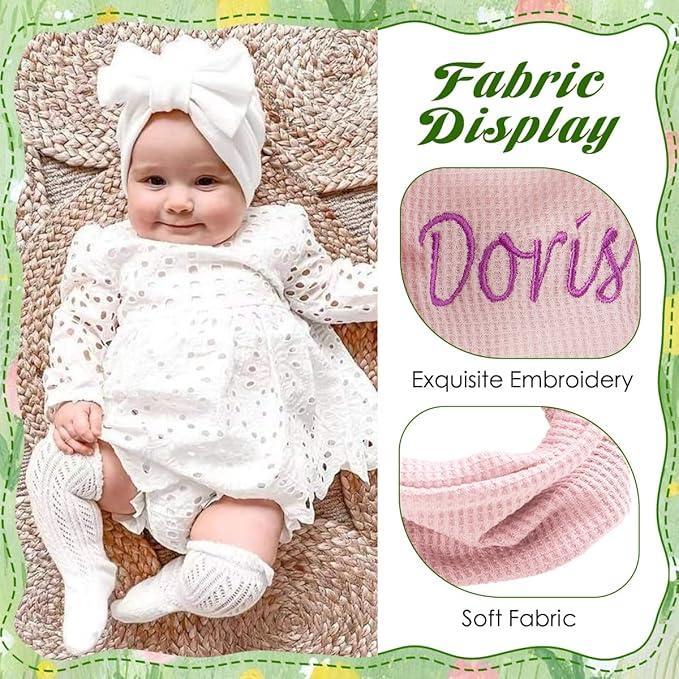 Ulico Personalized Girl Headband,Custom Baby Girls Headband with Embroidered Name, Newborn Headbands with Bow Baby Shower Gift（2 Pack ）