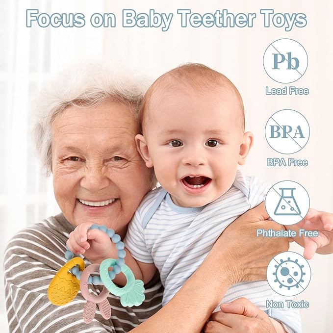 Easter Silicone Teething Toys, 3 Months+, Infant Baby Easter Basket Stuffers for Babies, Baby's Easter Egg Rabbit Carrot Teether Toy, Easter Gift for Girl or Boy (Blue)