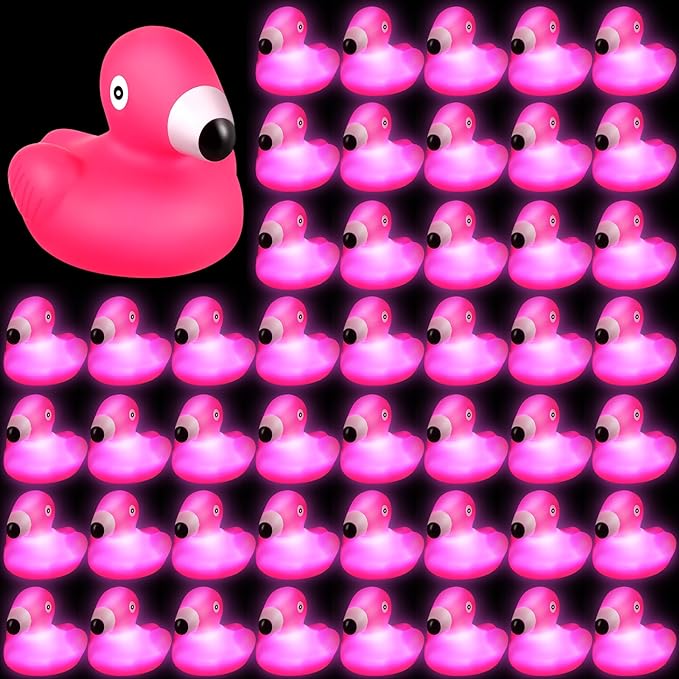 Deekin 48 Pcs LED Light up Flamingo Rubber Ducks 2.76'' Cute Small Flamingo Ducks Glow Toy for Birthday Party Baby Shower Supplies Party Favors Decor Creative Gift Classroom Prizes