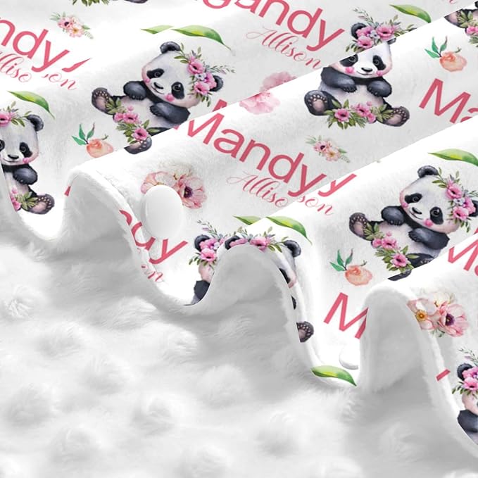 Personalized Baby Car Seat Canopy for Babies, Custom Name Baby Car Seats Covers for Girls, Opening Minky Nursing Breastfeeding Cover for Infant, Carseat Canopies for Newborn (Floral Panda Bear)