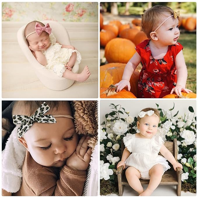 BQUBO Baby Girl Headbands with Bows Nylon Hairbands Handmade Hair Accessories for Newborn Infant Toddlers 10 Pack