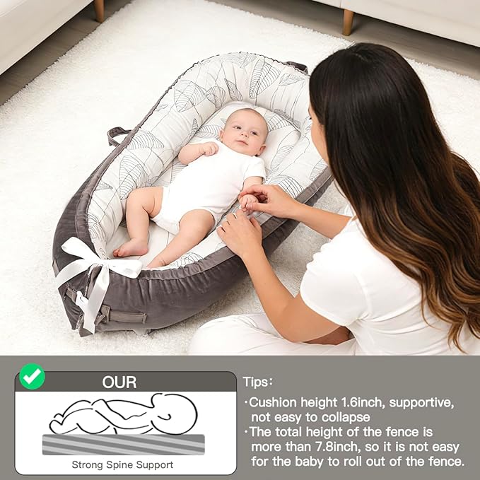 Organic Cotton Baby Lounger – Reversible, Portable, Soft & Breathable with Washable Cover | Perfect for Awake-Time Use Only - Little Leaves