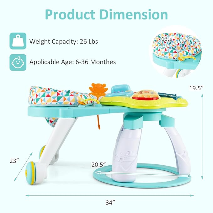 INFANS 3 in 1 Walk Around Baby Activity Center, Baby Walker with Play Table, Wheels, Detachable Seat Cushion, 3 Adjustable Heights, Learning Toys for Boys Girls Aged 6-36 Months (Green)