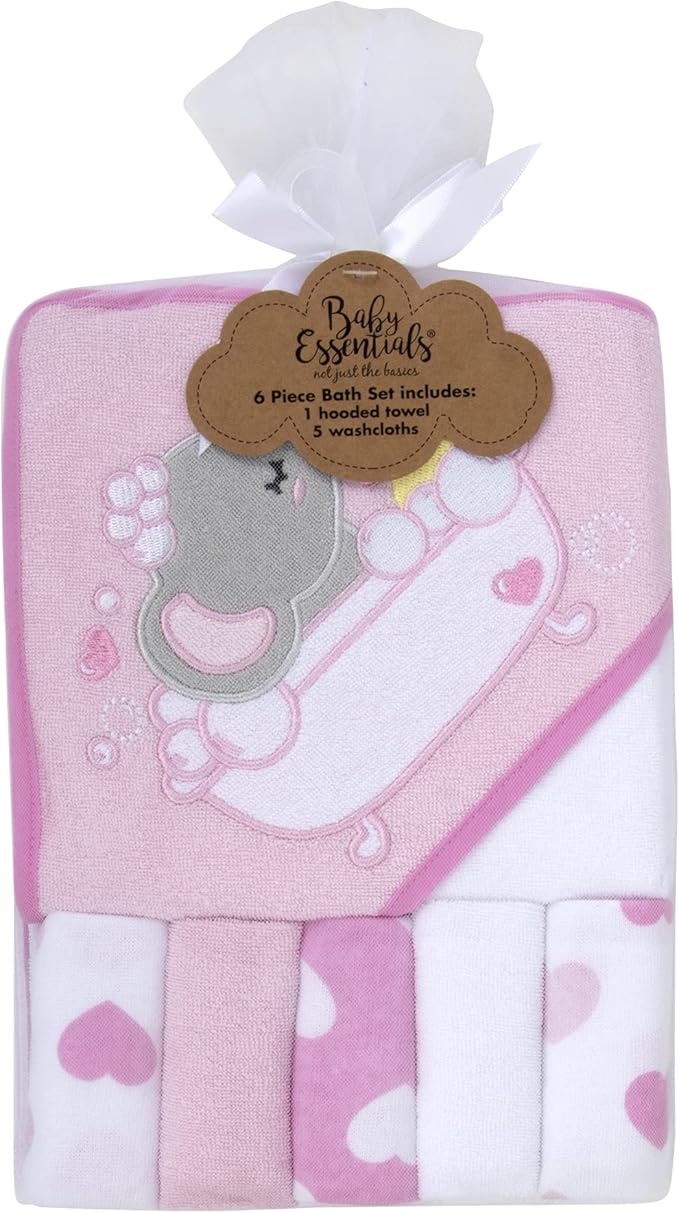 Baby Hooded Towel and Washcloth Set for Infants, Boys and Girls 6-12 Months (Effervescent Elephant)