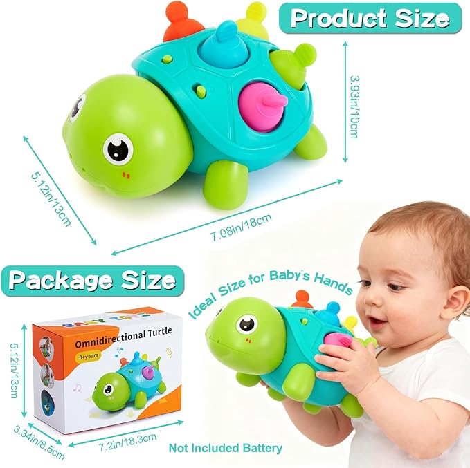 Baby Crawling Turtle Toy 6 9 12 18 Months, Infant Tummy Time Sensory Musical Teething Toys, Toddler Walking Learning Motor Skill Development for 1 2 3 Year Old Boy Girl Birthday Gift