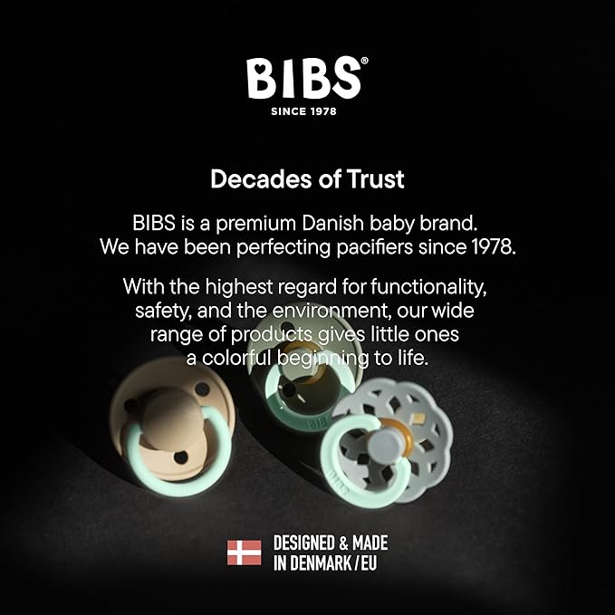 BIBS Color Pacifiers 4-Pack | BPA Free Soother Pacifier | Round Nipple | Natural Rubber Latex | Made in Europe | Size 0-6 Months | White Glow Mix