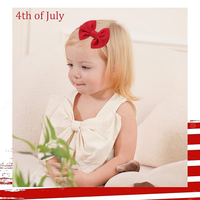 yoyokid 4th of July Headband, 3pcs Baby Girls Hairband Red White and Blue Bows Elastic Hair Bands Patriotic Accessories for Newborn Little Girls Kids Infant