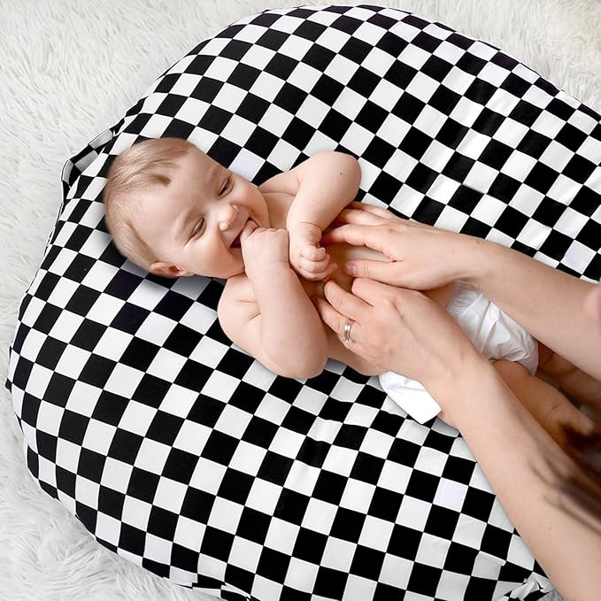 Newborn Lounger Cover and Infant Car Seat Insert, Black Checkered (Lounger Not Include)