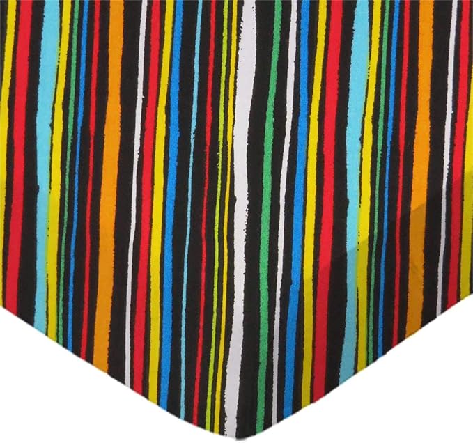 SheetWorld Baby Fitted Bassinet Sheet 15 x 33 inches, 100% Cotton Woven Sheet, Unisex Boy Girl, Colored Stripes Black, Made in USA