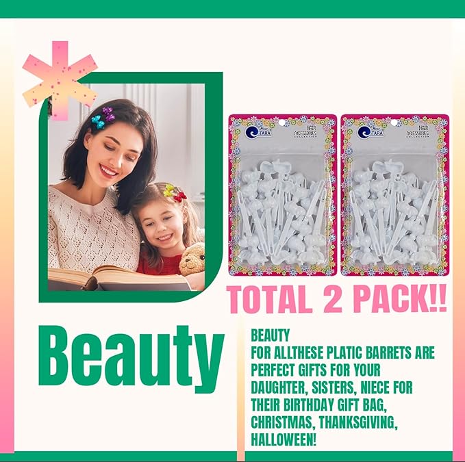 Classics Self Hinge Hair Barrettes for Girls Plastic Hair Barrettes for Baby bow Girl Barrettes 80s 90s Bow Cartoon Design Hair Pins for Baby Girls Toddlers total 40 count (WHITE)
