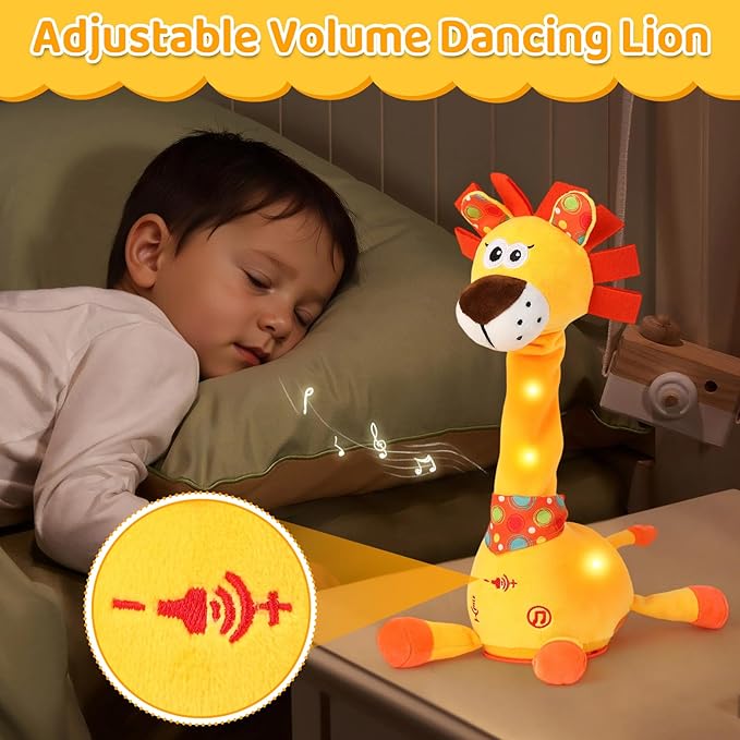 Dancing Talking Lion Baby Toy, Adjustable Volume Interactive Mimicking Toy Singing Recording Repeating What You Say Lion Toy, Musical Birthday Gift for Grandkids Infants Toddlers(Orange)