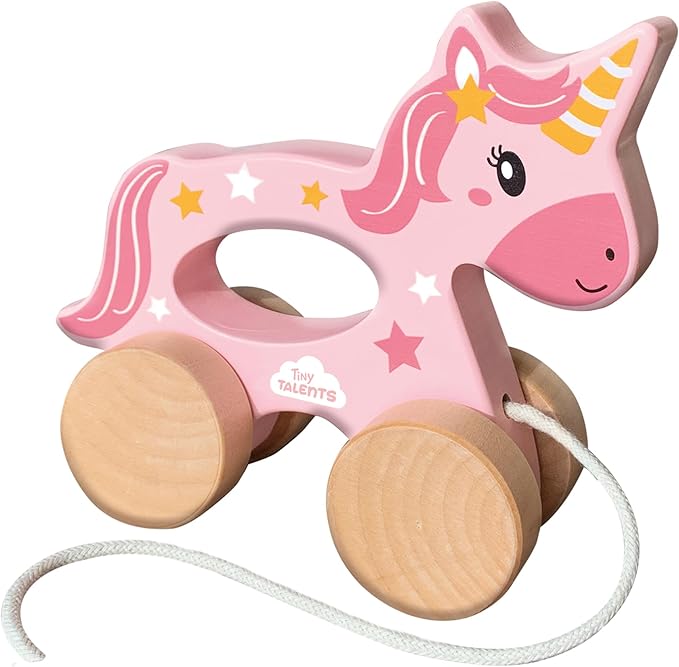 SES Creative 13137 - Push and Pull 2 in 1 Wooden Unicorn, Real Wood, Modern Design, Made for Children 18 Months and Older